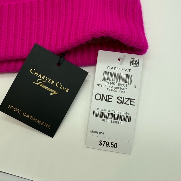 Charter Club Luxury 100% Cashmere Hat – Fierce Pink – One Size MSRP $80 - Picture 3 of 3